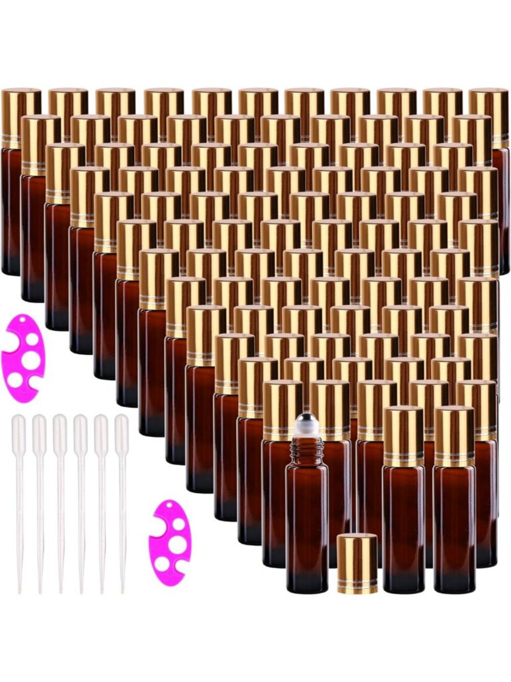 10ml Amber Glass Roller Bottles for Essential Oils - Stainless Steel Balls, 5